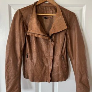 CIGNO NERO ASYMMETRIC SIDE ZIP JACKET - 100% LEATHER - CAMEL - SIZE 8